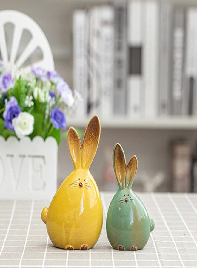 Mrisata 2pcs Cute Long Eared Bunny Sculpture Ornaments, Rabbit Easter Ceramic Rabbit Figurines Easter Long Ear Bunny Ornament Desktop Animal Doll Home Office Room Decoration, for All Home Styles - Image 3