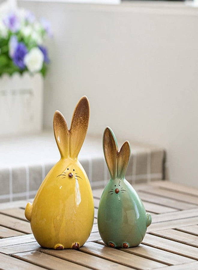Mrisata 2pcs Cute Long Eared Bunny Sculpture Ornaments, Rabbit Easter Ceramic Rabbit Figurines Easter Long Ear Bunny Ornament Desktop Animal Doll Home Office Room Decoration, for All Home Styles - Image 4