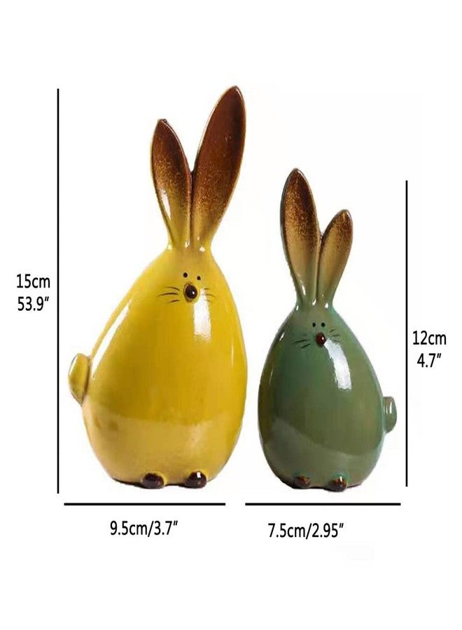 Mrisata 2pcs Cute Long Eared Bunny Sculpture Ornaments, Rabbit Easter Ceramic Rabbit Figurines Easter Long Ear Bunny Ornament Desktop Animal Doll Home Office Room Decoration, for All Home Styles - Image 2