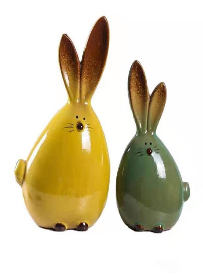 Mrisata 2pcs Cute Long Eared Bunny Sculpture Ornaments, Rabbit Easter Ceramic Rabbit Figurines Easter Long Ear Bunny Ornament Desktop Animal Doll Home Office Room Decoration, for All Home Styles - Image 1