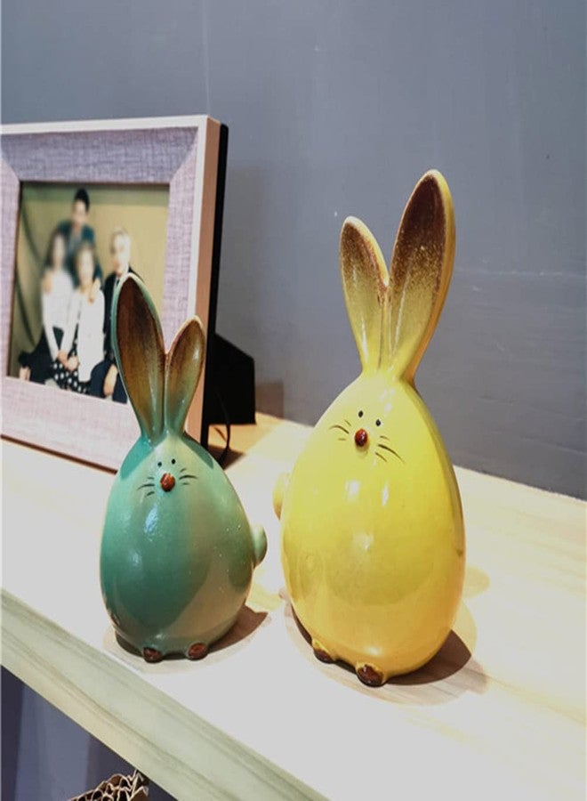 Mrisata 2pcs Cute Long Eared Bunny Sculpture Ornaments, Rabbit Easter Ceramic Rabbit Figurines Easter Long Ear Bunny Ornament Desktop Animal Doll Home Office Room Decoration, for All Home Styles - Image 5