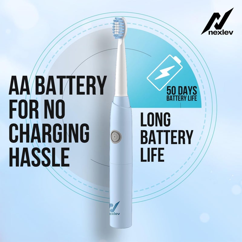 nexlev Sonic Electric Toothbrush| Powerful Sonic technology|Super soft DuPont Bristles| 2 Replaceable Brush Heads with Cover| IPX7 Waterproof| AA Battery|for Adults|Gentle Oral Care|Smart Smile ET-03 - Image 5