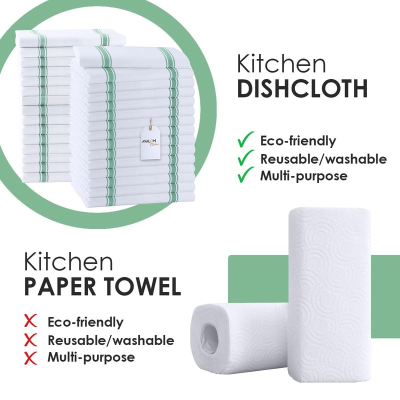 Avalon Kitchen Dish Towels Set (Value Pack of 30) Size 15x25 Inch, 100% Cotton Soft & Absorbent Kitchen Towels, Tea Towels, Reusable Cleaning Cloths for Household Cleaning (Green) - Image 2