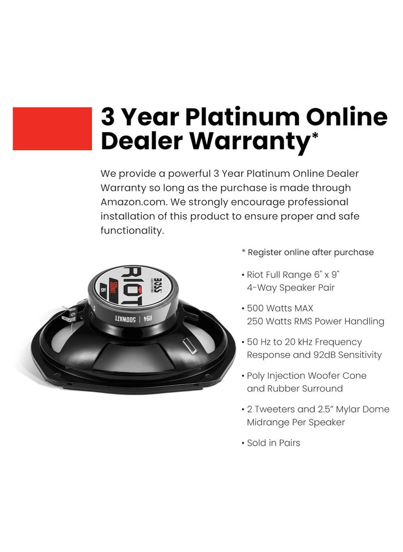 BOSS AUDIO SYSTEMS - Boss Audio Systems Riot Series Car Stereo Door Speakers - 500 Watts Max, 4 Way, Full Range, Tweeters, Coaxial,Black, 6 x 9 Inch, R94 - Image 1