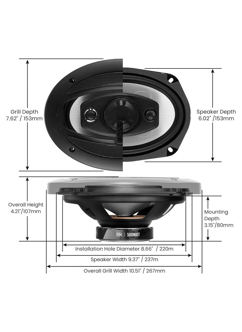 BOSS AUDIO SYSTEMS - Boss Audio Systems Riot Series Car Stereo Door Speakers - 500 Watts Max, 4 Way, Full Range, Tweeters, Coaxial,Black, 6 x 9 Inch, R94 - Image 1