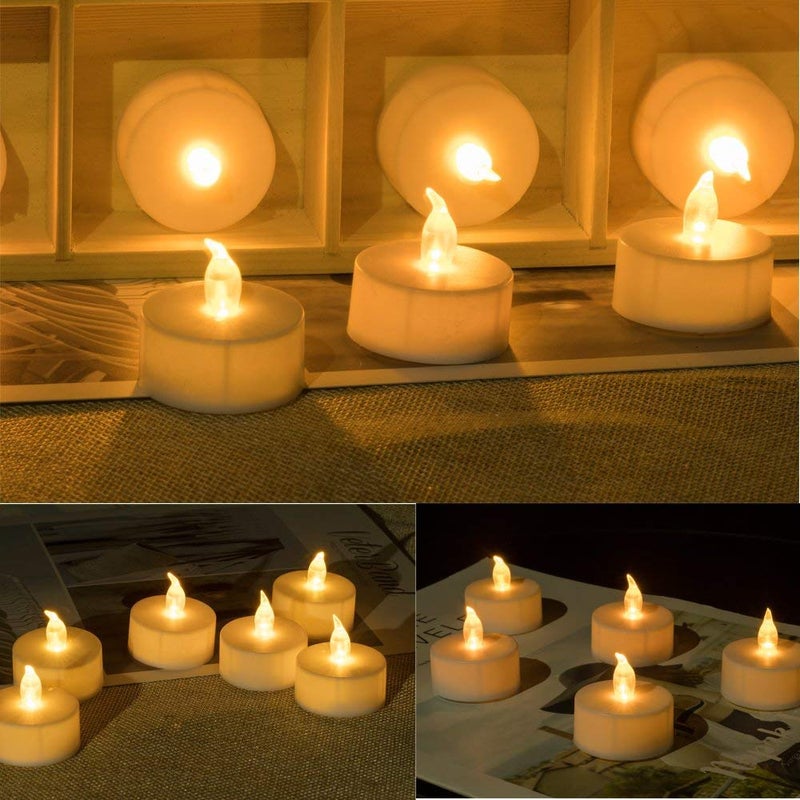12pcs Flameless Tea Lights Battery Operated Unscented Realistic and Bright Candle Lamp for Birthday Festival Celebration (Yellow Light) - Image 1