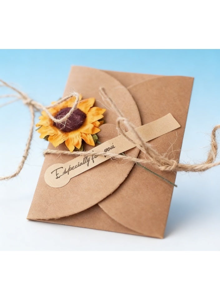 Hirospace 4 Pack Brown Kraft Greeting Cards with Envelopes, 3.9*2.7 Inch Dried Floral Design Cards with Stickers & Twine, Boho Floral Note Cards - Image 4