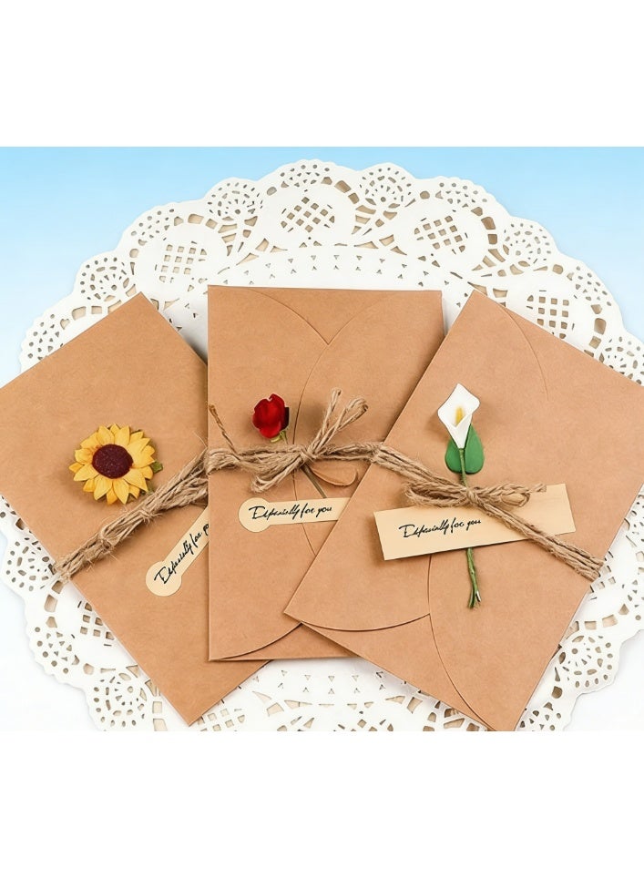 Hirospace 4 Pack Brown Kraft Greeting Cards with Envelopes, 3.9*2.7 Inch Dried Floral Design Cards with Stickers & Twine, Boho Floral Note Cards - Image 3