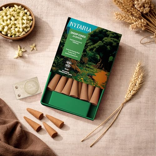 Nytarra Luxury Ayurveda Incense Cones | Dhoop Cones for Pooja | 40 Natural Incense Cones with Free Ceramic Burner | Traditional dhoop for Pooja, Cleansing, Meditation | Charcoal Free - Image 1