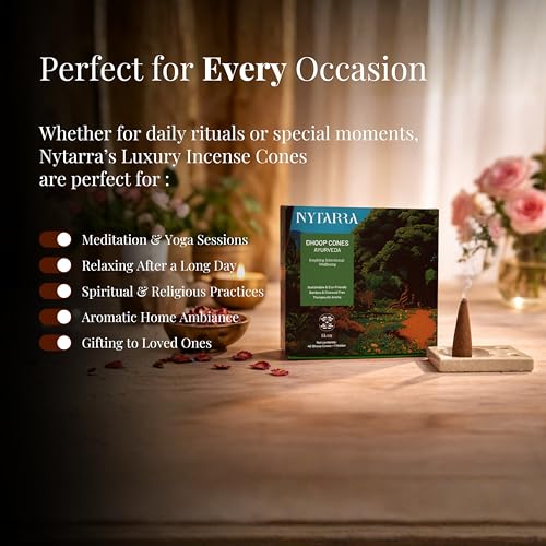 Nytarra Luxury Ayurveda Incense Cones | Dhoop Cones for Pooja | 40 Natural Incense Cones with Free Ceramic Burner | Traditional dhoop for Pooja, Cleansing, Meditation | Charcoal Free - Image 5
