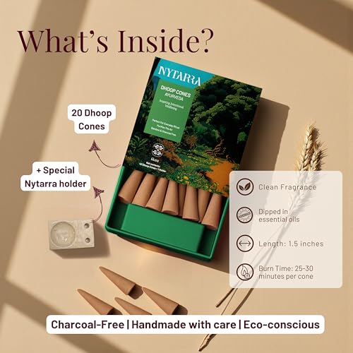 Nytarra Luxury Ayurveda Incense Cones | Dhoop Cones for Pooja | 40 Natural Incense Cones with Free Ceramic Burner | Traditional dhoop for Pooja, Cleansing, Meditation | Charcoal Free - Image 3