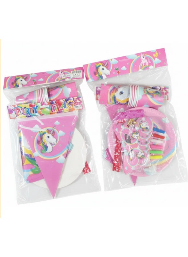 37 Pcs Unicorn Theme Kids Party Set, Birthday Party Tableware Kit with Plates, Cups, Tissues, Masks, Straws, Paper Hats and Banner - Image 4