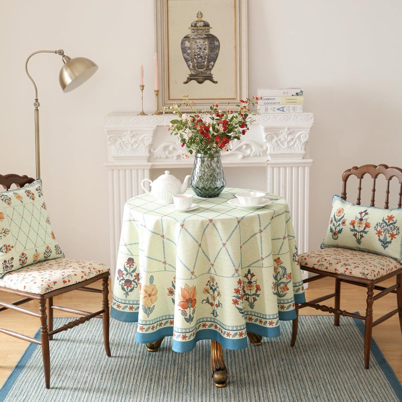 Isaenne Designer Linen Floral Small Round Tablecloth Light Green Farmhouse Durable Table Cloth Washable Decor Tablecloths For Dining Kitchen Thanksgiving Christmas Diameter 55""-Floralsea B - Image 2