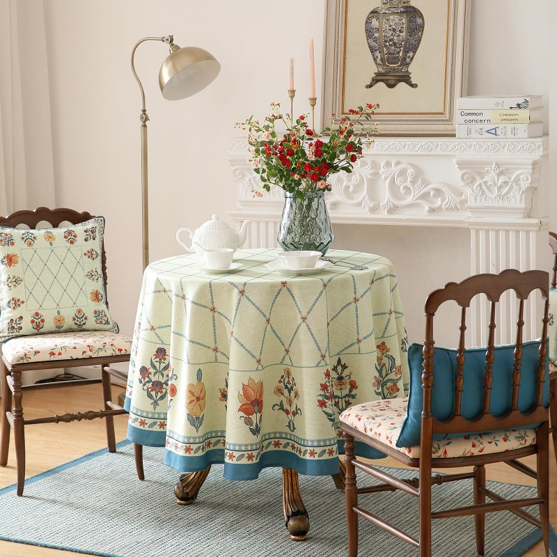 Isaenne Designer Linen Floral Small Round Tablecloth Light Green Farmhouse Durable Table Cloth Washable Decor Tablecloths For Dining Kitchen Thanksgiving Christmas Diameter 55""-Floralsea B - Image 3