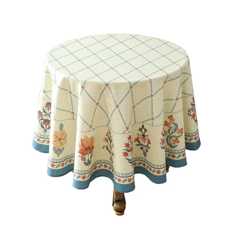 Isaenne Designer Linen Floral Small Round Tablecloth Light Green Farmhouse Durable Table Cloth Washable Decor Tablecloths For Dining Kitchen Thanksgiving Christmas Diameter 55""-Floralsea B - Image 1