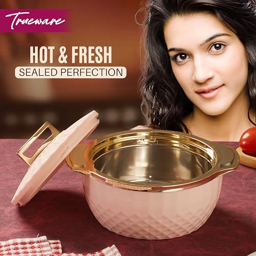 Trueware Krystal Casserole Inner Steel Casserole, 1000 ml, Pink | PU Insulated | BPA Free | Odour Proof | Food Grade | Easy to Carry Ideal for Chapatti | Roti | Curd Maker Thermoware | Hot Pot - Image 3