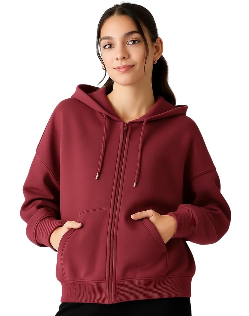 ADBUCKS Women's Oversized Winter Jacket Sweatshirts Casual Drawstring Clothes Zip Up Hoodie with Front Pocket Ii Womens Hoodies Ii (in, Alpha, 5XL, Maroon) - Image 5
