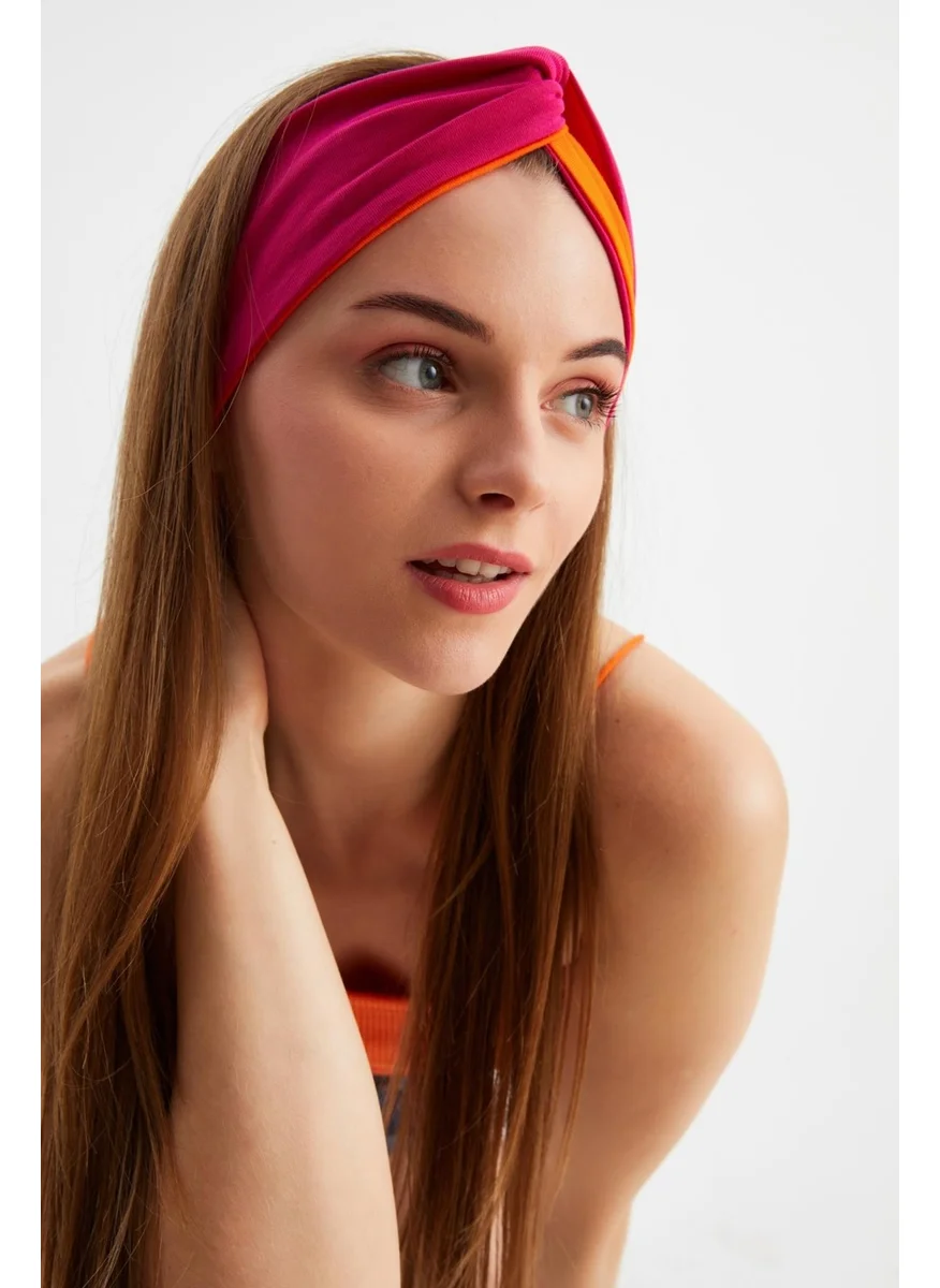 Butikgiz Orange-Fuchsia Women's Trend Style Cotton Combed Cotton, Non-Slip, Soft, Flexible, Hair Band Bandana