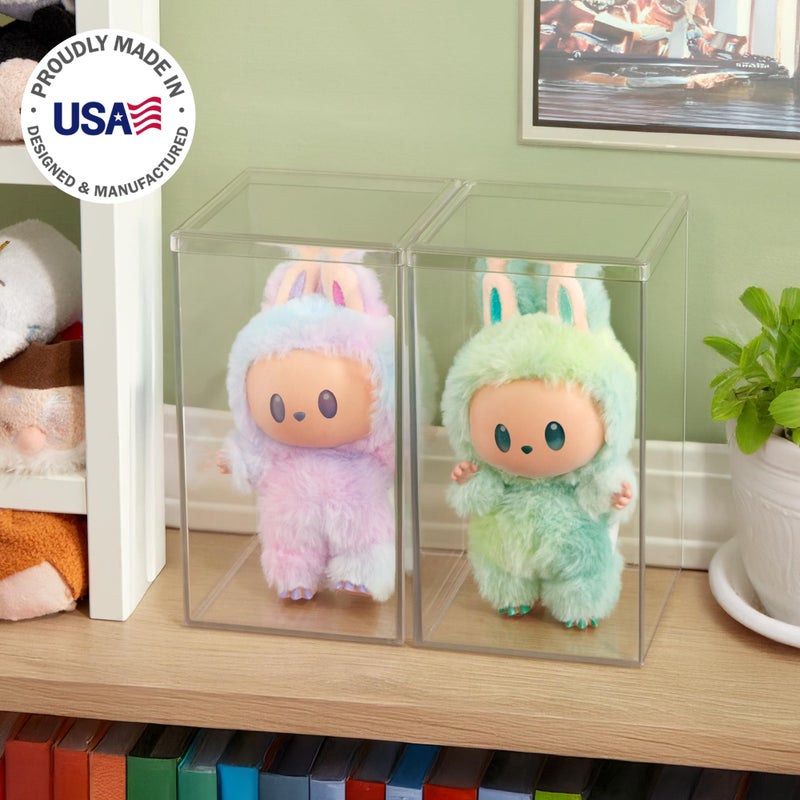 STORi Clear Plastic Stackable Display Case with Lid, Set of 2, Store Figurines, and Plush Collectibles, Box for Action Figures, Made in USA - Image 2
