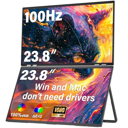 InnoView 23.8" FHD Dual Portable Monitor 1920x1080P 100% sRGB - Foldable & Stackable Design with 315° Screen Adjustment & 180° Stand | USB-C/HDMI, Dual Monitor for Laptop, Mac, Windows - Image 1