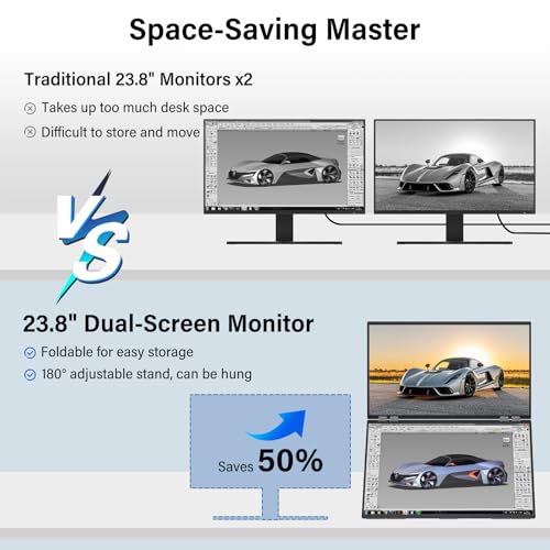 InnoView 23.8" FHD Dual Portable Monitor 1920x1080P 100% sRGB - Foldable & Stackable Design with 315° Screen Adjustment & 180° Stand | USB-C/HDMI, Dual Monitor for Laptop, Mac, Windows - Image 5