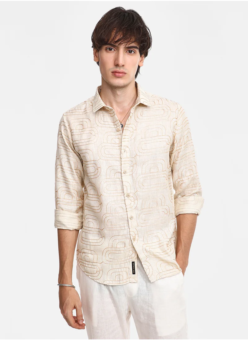 Campus Sutra Men's Khaki Beige Curve-Lined Shirt