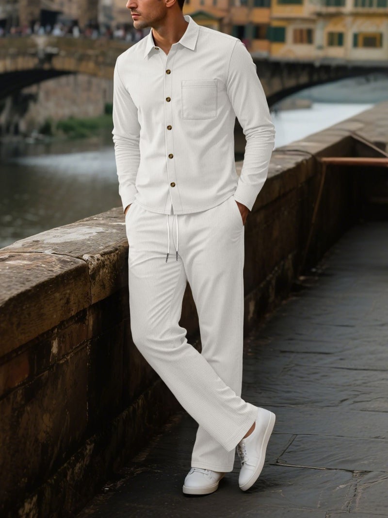 New Corduroy Men's Four-Season Casual Button-Down Shirt Cardigan Long-Sleeved Pants Suit