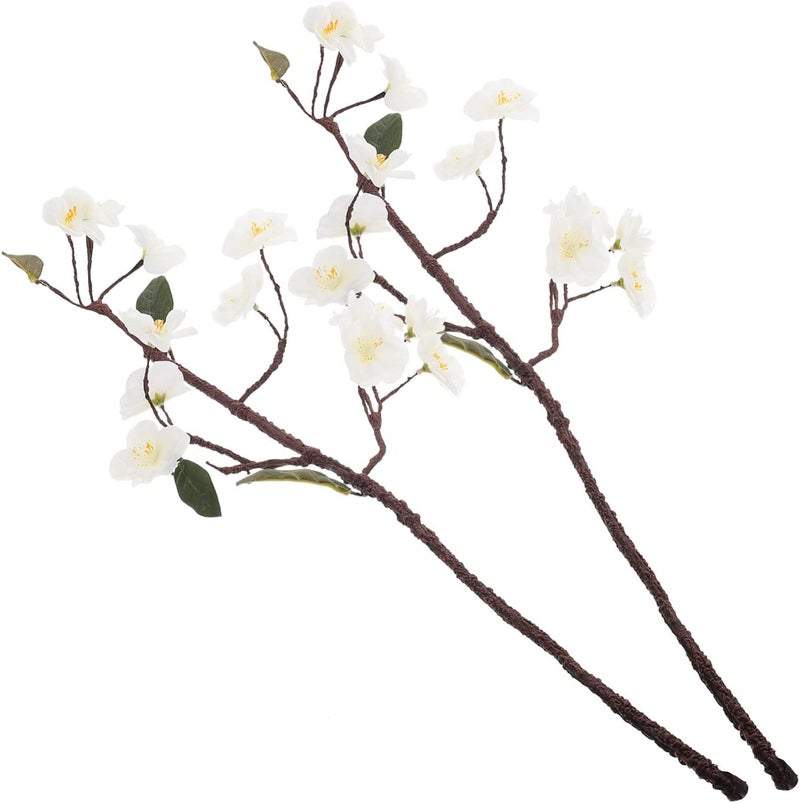 klarako 2pcs Artificial Peach Blossom Branches Faux Cherry Blossom Stems Simulation Peach Branches Faux Spring Peach Flowers Bouquets Fake Plants for Vase Bouquets White - Image 1