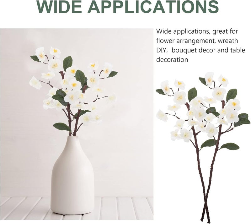 klarako 2pcs Artificial Peach Blossom Branches Faux Cherry Blossom Stems Simulation Peach Branches Faux Spring Peach Flowers Bouquets Fake Plants for Vase Bouquets White - Image 3