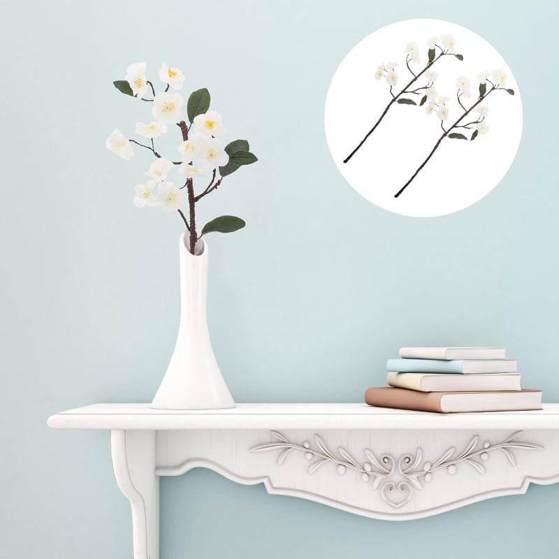klarako 2pcs Artificial Peach Blossom Branches Faux Cherry Blossom Stems Simulation Peach Branches Faux Spring Peach Flowers Bouquets Fake Plants for Vase Bouquets White - Image 2