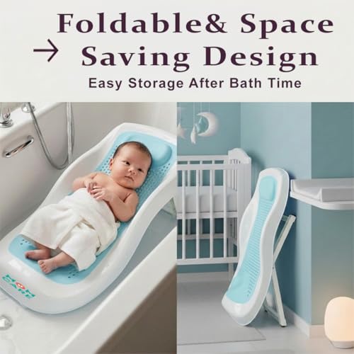 MOM CARE Foldable Baby Bath Support Seat for Newborn (0–6 Months) | Anti-Slip Silicone Baby Bather | Ergonomic Infant Bath Seat for Sink, Tub & Floor | Portable Newborn Bath Support Chair | Blue - Image 3