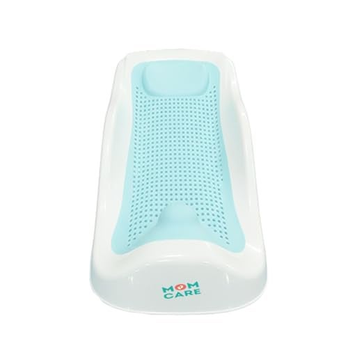 MOM CARE Foldable Baby Bath Support Seat for Newborn (0–6 Months) | Anti-Slip Silicone Baby Bather | Ergonomic Infant Bath Seat for Sink, Tub & Floor | Portable Newborn Bath Support Chair | Blue - Image 1