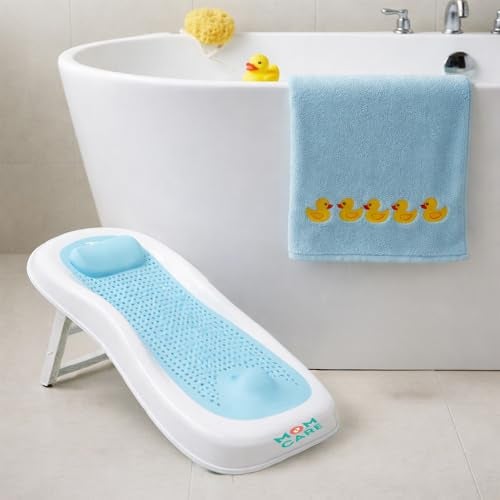 MOM CARE Foldable Baby Bath Support Seat for Newborn (0–6 Months) | Anti-Slip Silicone Baby Bather | Ergonomic Infant Bath Seat for Sink, Tub & Floor | Portable Newborn Bath Support Chair | Blue - Image 2