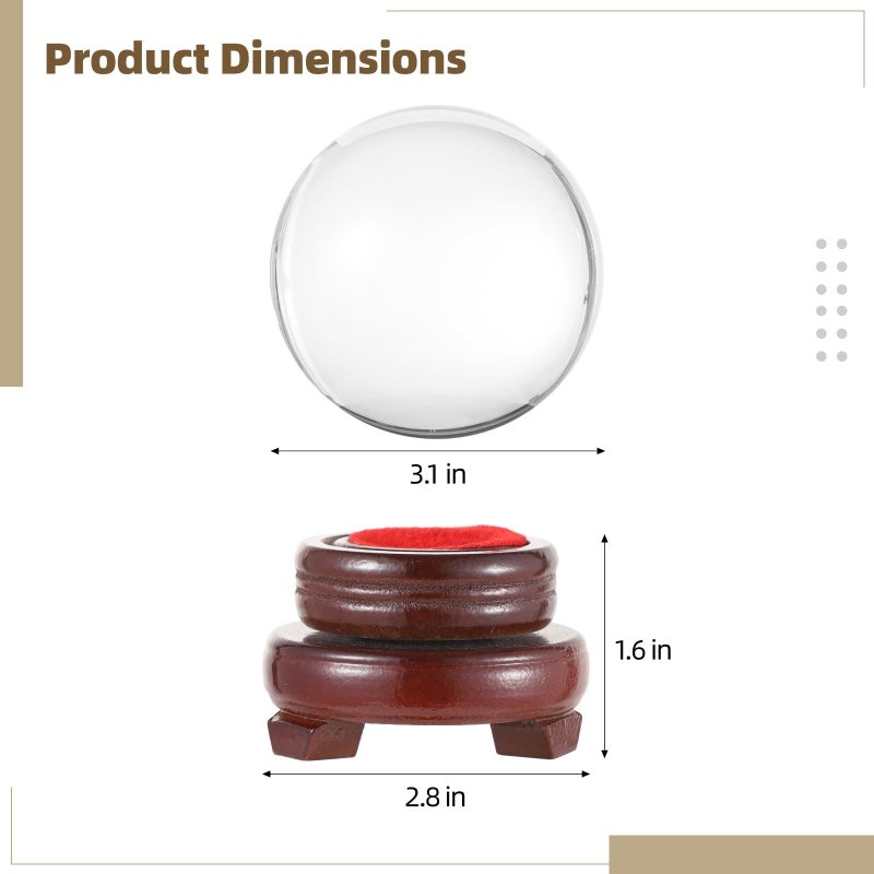 Decorative Crystal Glass Ball With Wooden Stand 3.1 Inch Sphere Photography Prop - Image 5