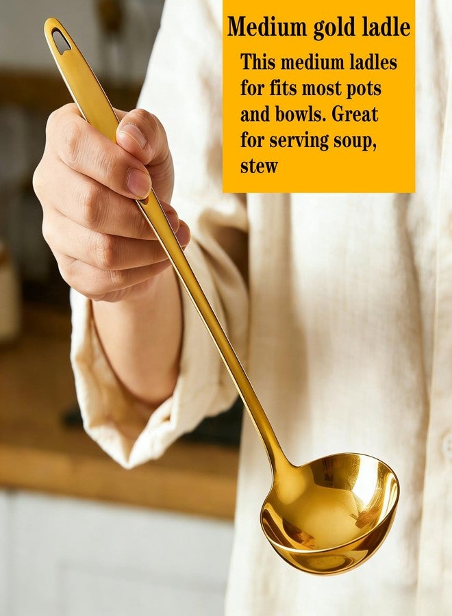 Bigwinyep 2 Pcs Stainless Steel Soup Ladle, 11.4" Gold Serving Spoons, Gold Ladles for Serving Soup, Stew - Image 5