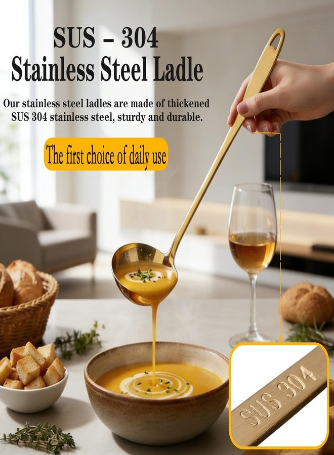 Bigwinyep 2 Pcs Stainless Steel Soup Ladle, 11.4" Gold Serving Spoons, Gold Ladles for Serving Soup, Stew - Image 3