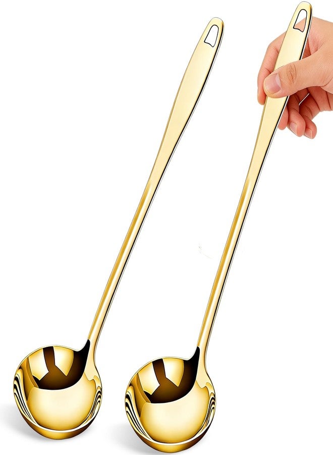 Bigwinyep 2 Pcs Stainless Steel Soup Ladle, 11.4" Gold Serving Spoons, Gold Ladles for Serving Soup, Stew - Image 1