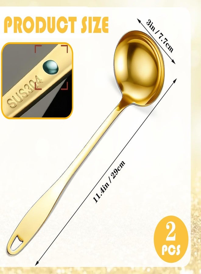 Bigwinyep 2 Pcs Stainless Steel Soup Ladle, 11.4" Gold Serving Spoons, Gold Ladles for Serving Soup, Stew - Image 2