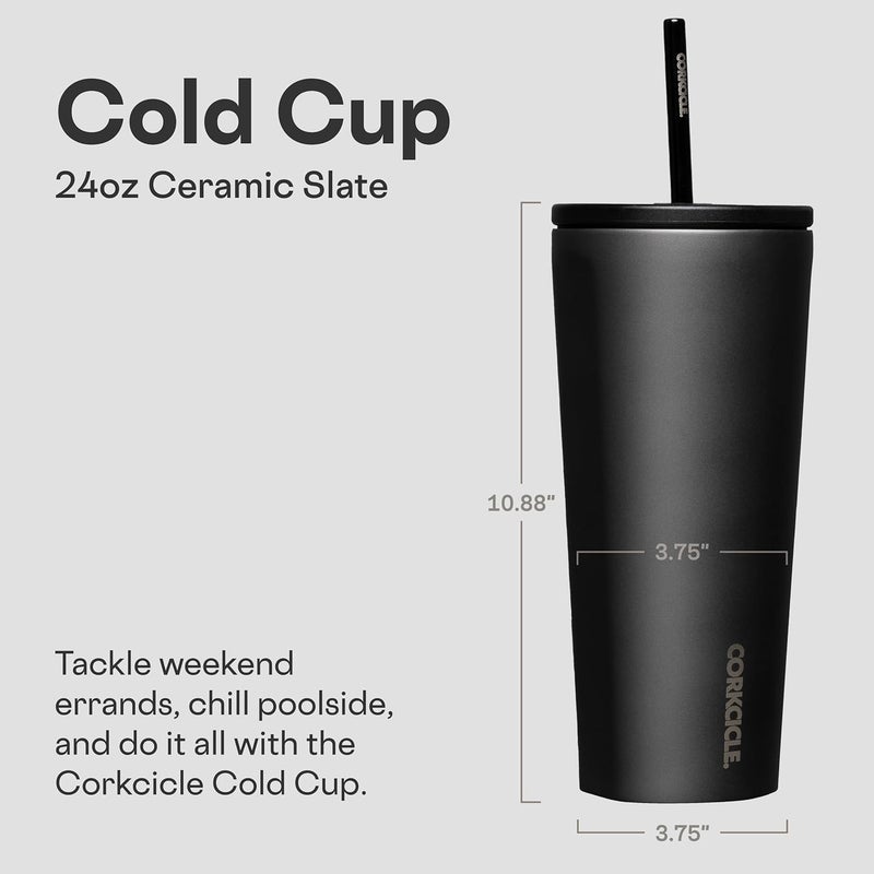 CORKCICLE Cold Cup Insulated Tumbler 24 oz | Reusable Water Bottle with Lid & Straw | Keeps Drinks Cold 12 Hours & Hot 5 Hours | Cupholder Friendly | Ceramic Slate - Image 1