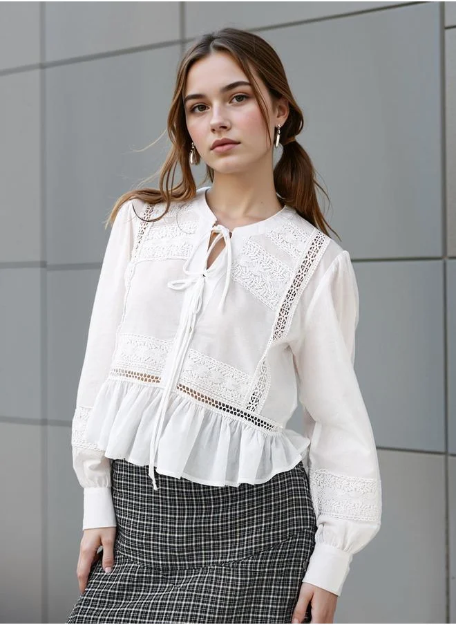 Lee Cooper Lee Cooper Lace Detail Peplum Top with Tie-Ups