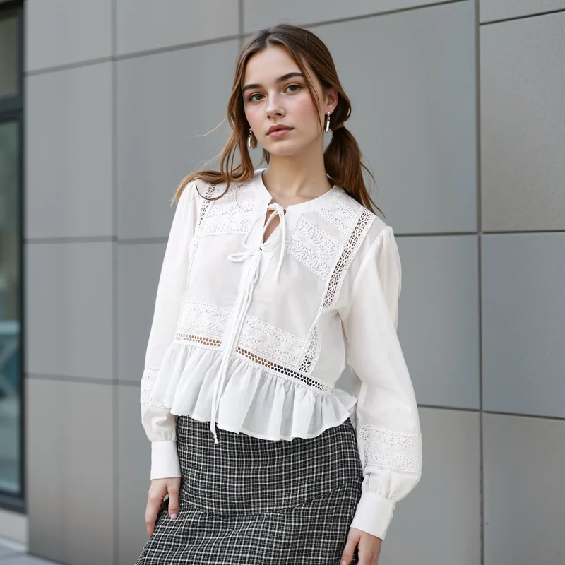 Lee Cooper Lace Detail Peplum Top with Tie-Ups