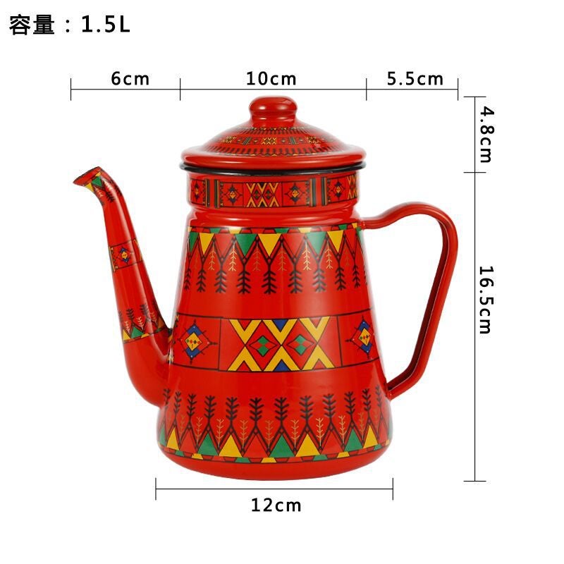 Export Enamel Coffee Pot 1.1L Fine Mouth Kettle Enamel Coffee Hand Pot Oil Pot Crane Mouth Pot Red - Image 4