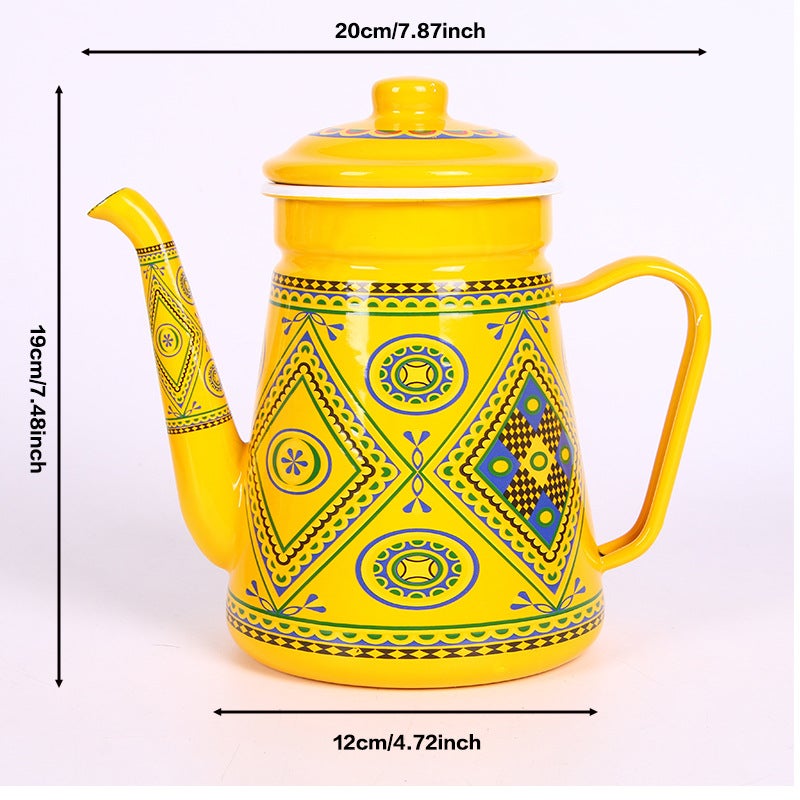 Export Enamel Coffee Pot 1.1L Fine Mouth Kettle Enamel Coffee Hand Pot Oil Pot Crane Mouth Pot Red - Image 3