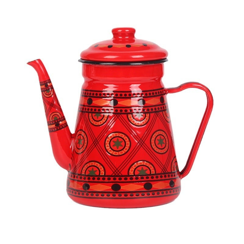 Export Enamel Coffee Pot 1.1L Fine Mouth Kettle Enamel Coffee Hand Pot Oil Pot Crane Mouth Pot Red - Image 1