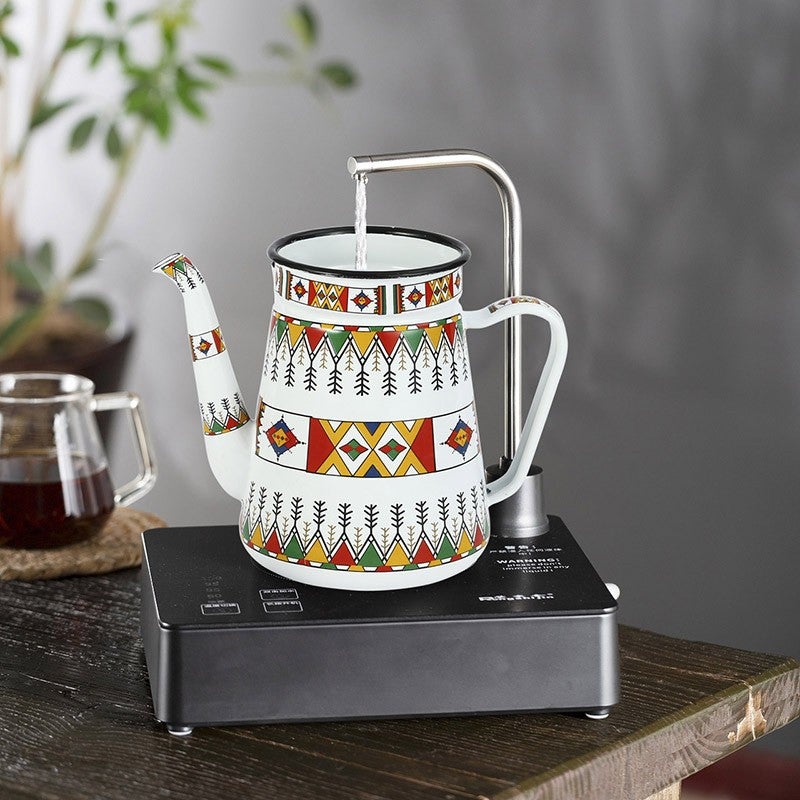 Export Enamel Coffee Pot 1.1L Fine Mouth Kettle Enamel Coffee Hand Pot Oil Pot Crane Mouth Pot Red - Image 5