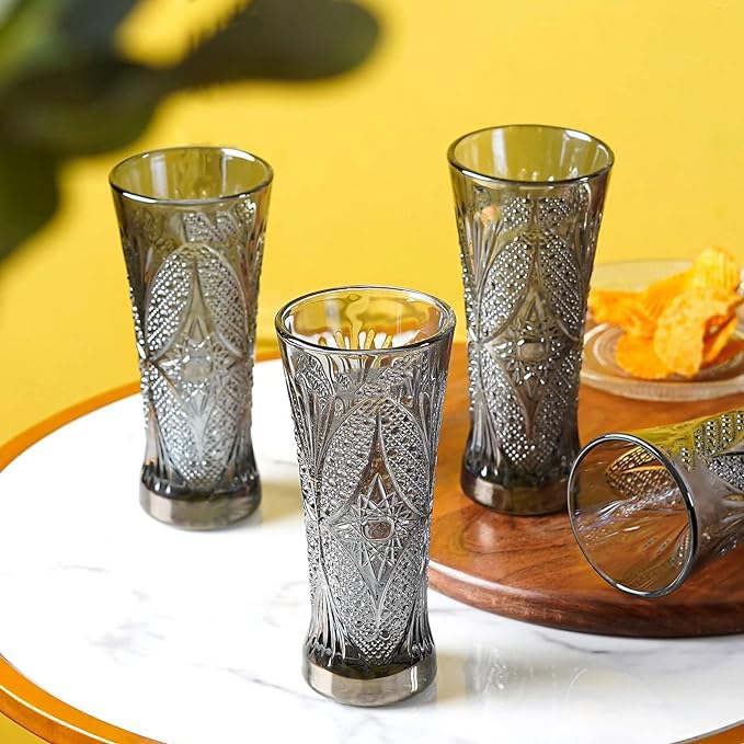 Mivana Premium Black Juice Glasses 200 ML Drinking Glasses, Highball Lead-Free Glasses, Tumblers for Water, Juice, Beer, Cocktail and Mixed Drinks - 6 Pieces, Transparent (Purple, JS79- Set of 6) - Image 1