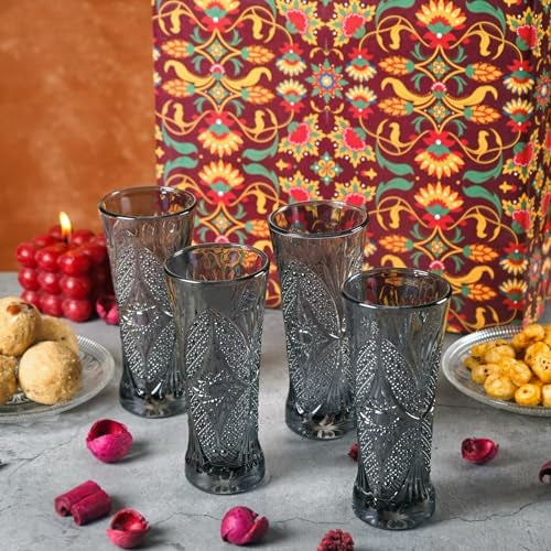 Mivana Premium Black Juice Glasses 200 ML Drinking Glasses, Highball Lead-Free Glasses, Tumblers for Water, Juice, Beer, Cocktail and Mixed Drinks - 6 Pieces, Transparent (Purple, JS79- Set of 6) - Image 5