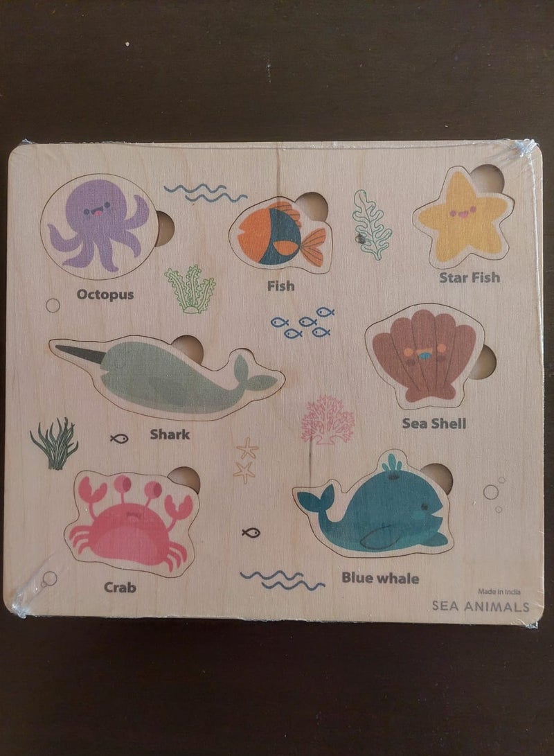 Neem Wood Sea Animals Puzzle Board For kids