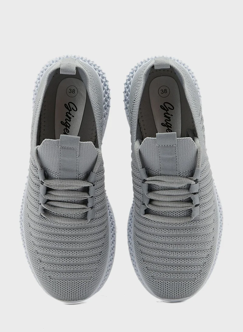 Ginger Striped Knit Lace Up Comfort Sneaker