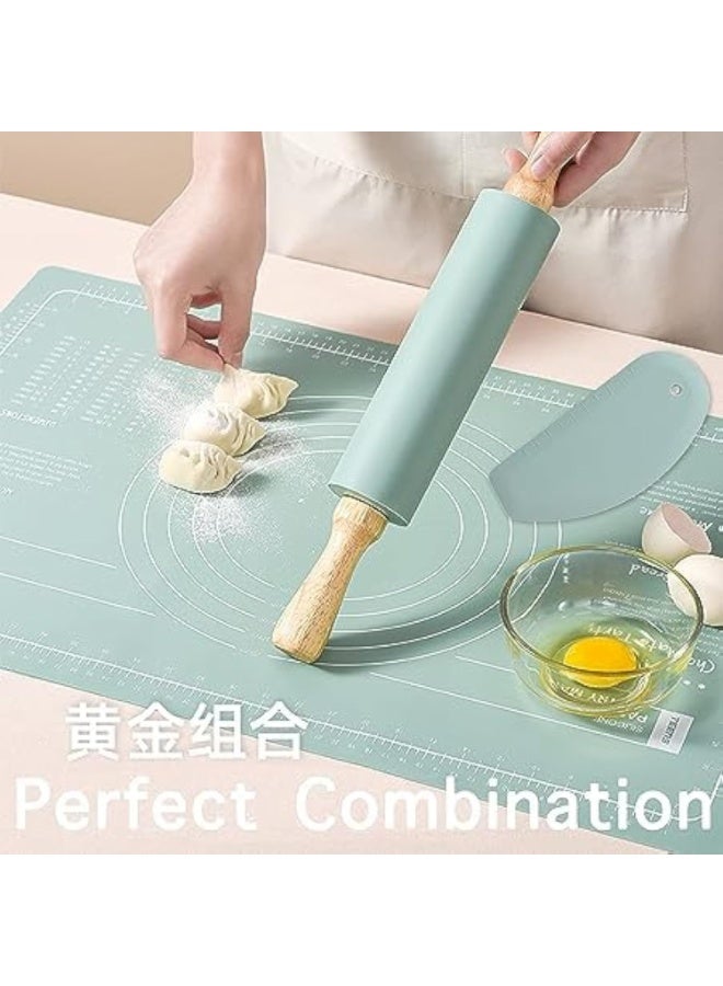 Haolisuo عصا لفّ سيليكون غير لاصقة بمقابض — لون أخضر نعناعي أنيق | أداة خبز احترافية لتمديد العجين والفوندانت والبسكويت والبيتزا | سطح سيليكون غذائي مقاوم للحرارة وسهل التنظيف مع مقابض خشبية مريحة لتوزيع الضغط بالتساوي | خفيفة الوزن ومتينة وآمنة خالية من BPA — مناسبة للمحترفين والهواة — تصميم عصري سهل الاستخدام والغسل في غسالة الأطباق، مثالية كهديّة لعشاق الخَبز في السعودية (39 × 5 × 5 سم، 0.36 كجم) - Image 1